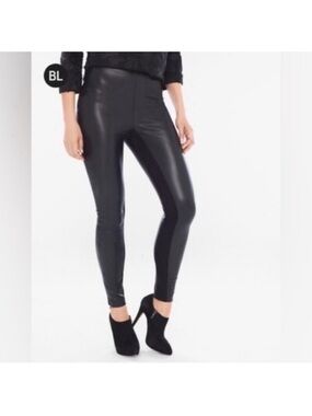Chico’s Black Label Faux Leather Leggings Pants Sz 1/M Petite elastic waist pull